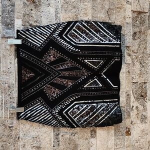 Express Skirt Size XS  Black Silver Sequin Chevron Mini Skirt ,Pre-owned